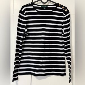 Lauren Ralph Lauren Black and White Striped Long Sleeve Tee